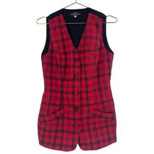 Vintage Guess by Marciano Red and Black Plaid Vest Medium